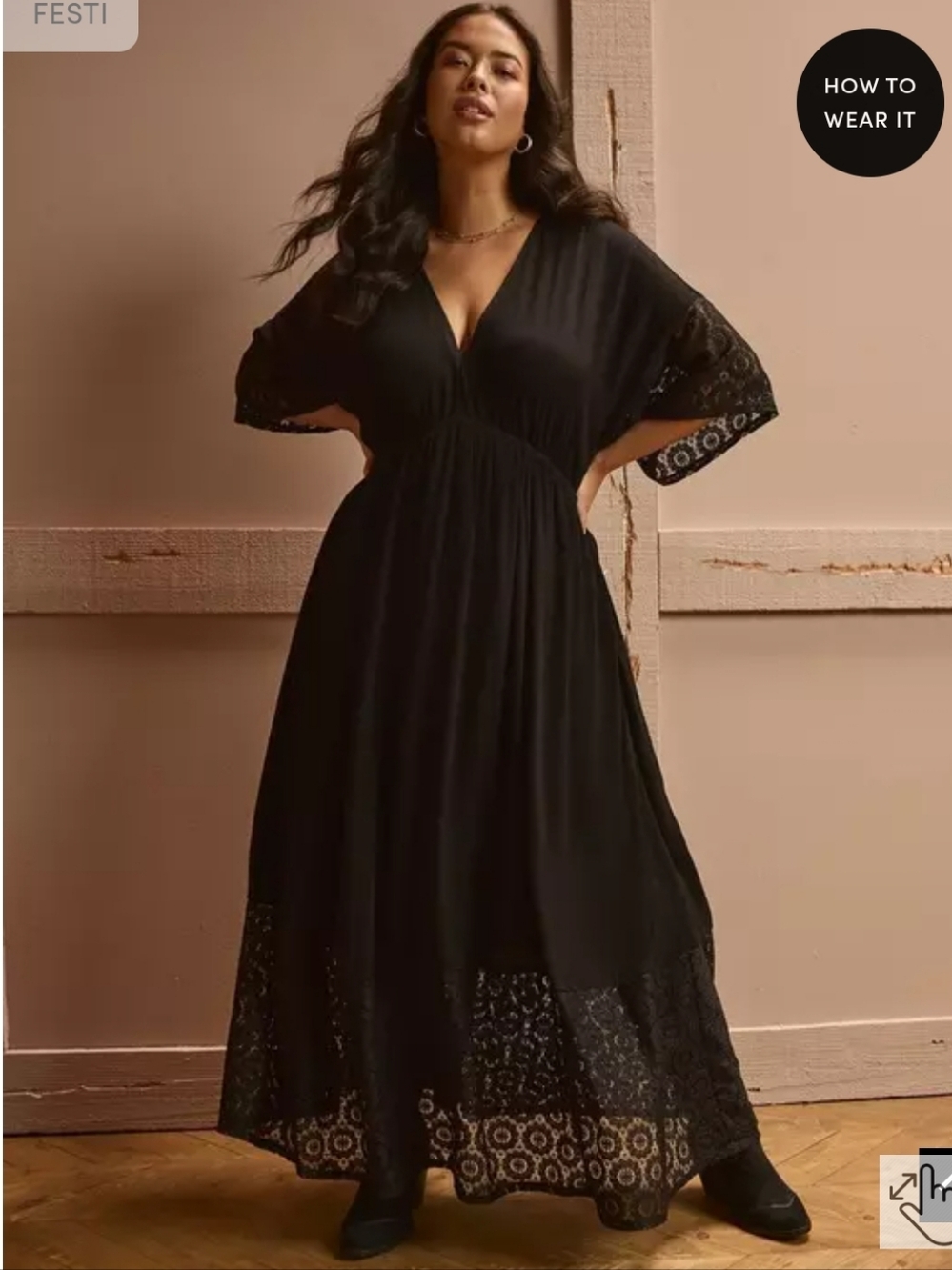 NWT Torrid 1 Festi Black Crochet Trim Maxi Dress 1X 14 16